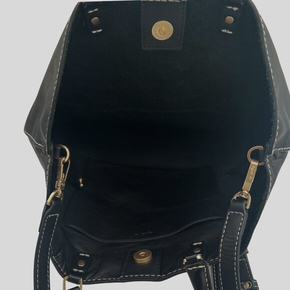 Agnes B. Black Leather Crossbody Tote Bag with Contrast Stitching - Picture 7 of 9
